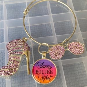 Silver plated bangle with charms